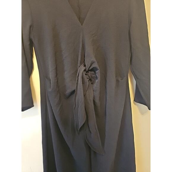 ZARA Womens Knotted Fluid Midi‎ Dress Black Size Medium 3/4 Sleeve Front Slit - Picture 3 of 13